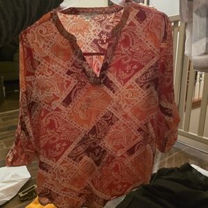 Paisley Red and Orange Women's Top